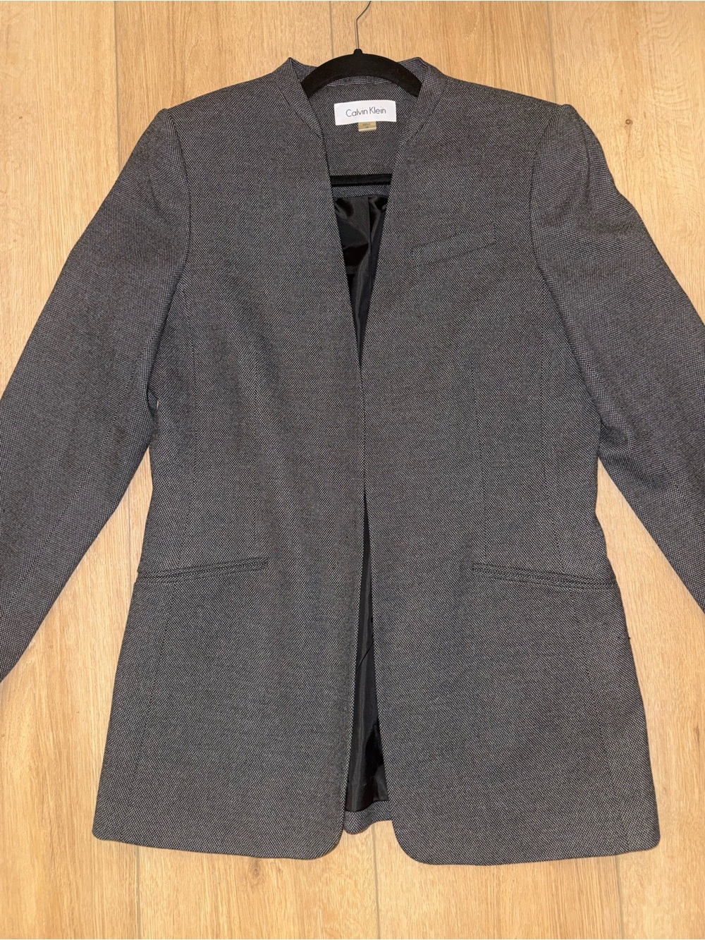Calvin Klein Charcoal Gray Collarless Open Blazer